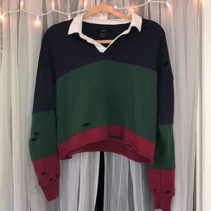 👑 Forever 21 Tattered Rugby Shirt